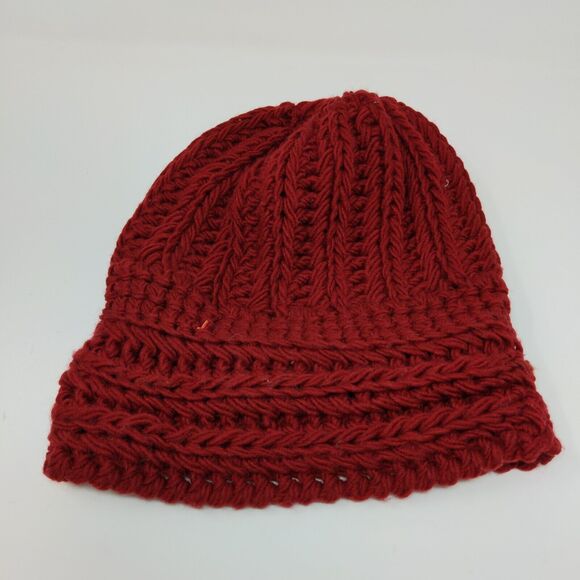 KMart 100% Acrylic Ladies Crochet Beanie Hat Cap Red OSFA Cable Knit - Picture 7 of 10